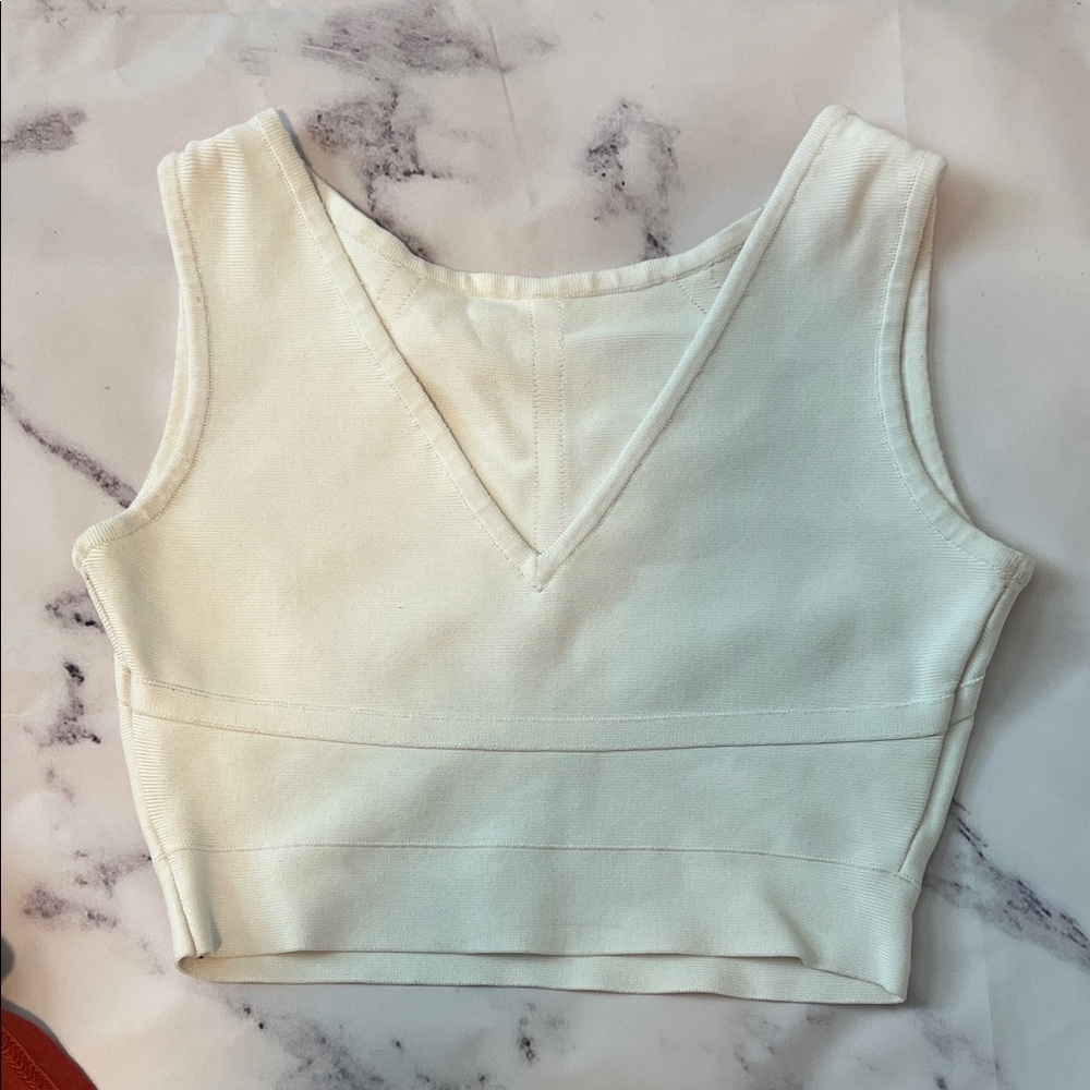 Iconic BCBGMAXAZRIA Bandage Reversible Crop Top Cream White - XS